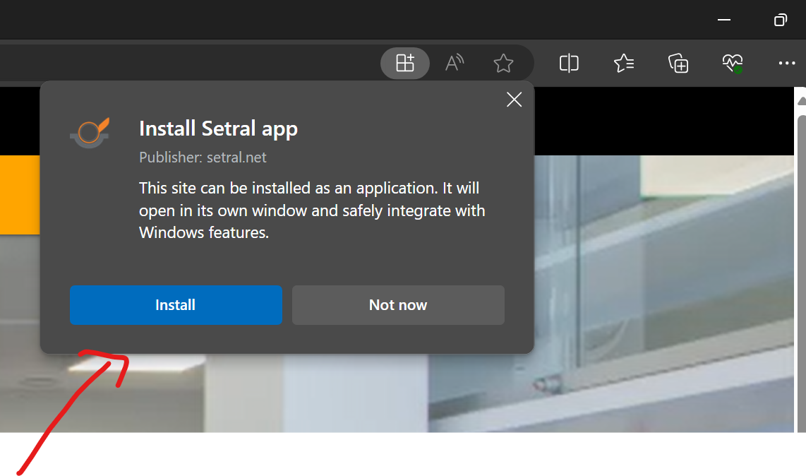 fenêtre contextuelle de téléchargement de l'application Setral