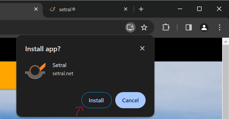 setral pwa download pop-up